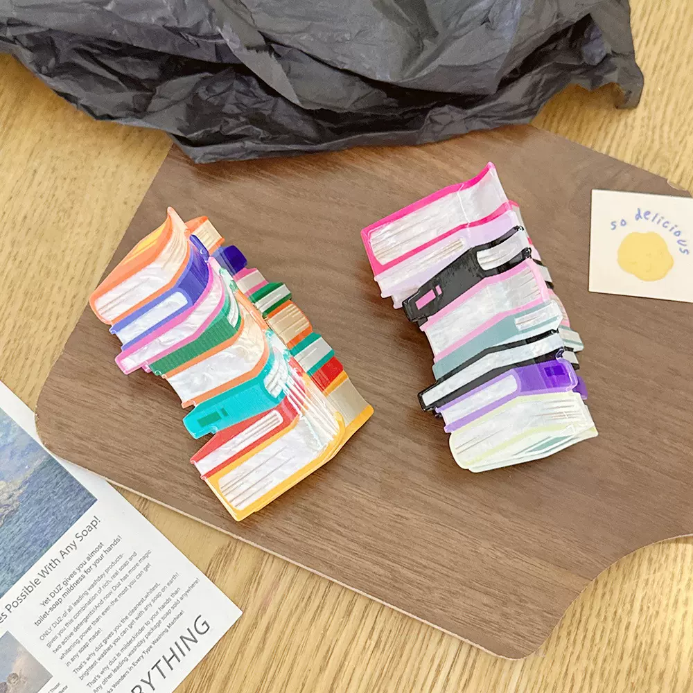 跨境热销波纹亚克力抓夹发夹女拼色书本鲨鱼夹毕业季发饰头饰夹子