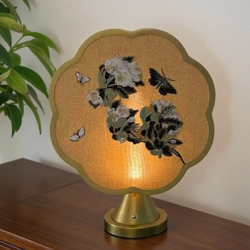 宋スタイルの美的テーブルランプスクリーン刺繍装飾品装飾ワイヤレスタッチランプ新中国スタイル禅寝室のベッドサイドランプ|undefined