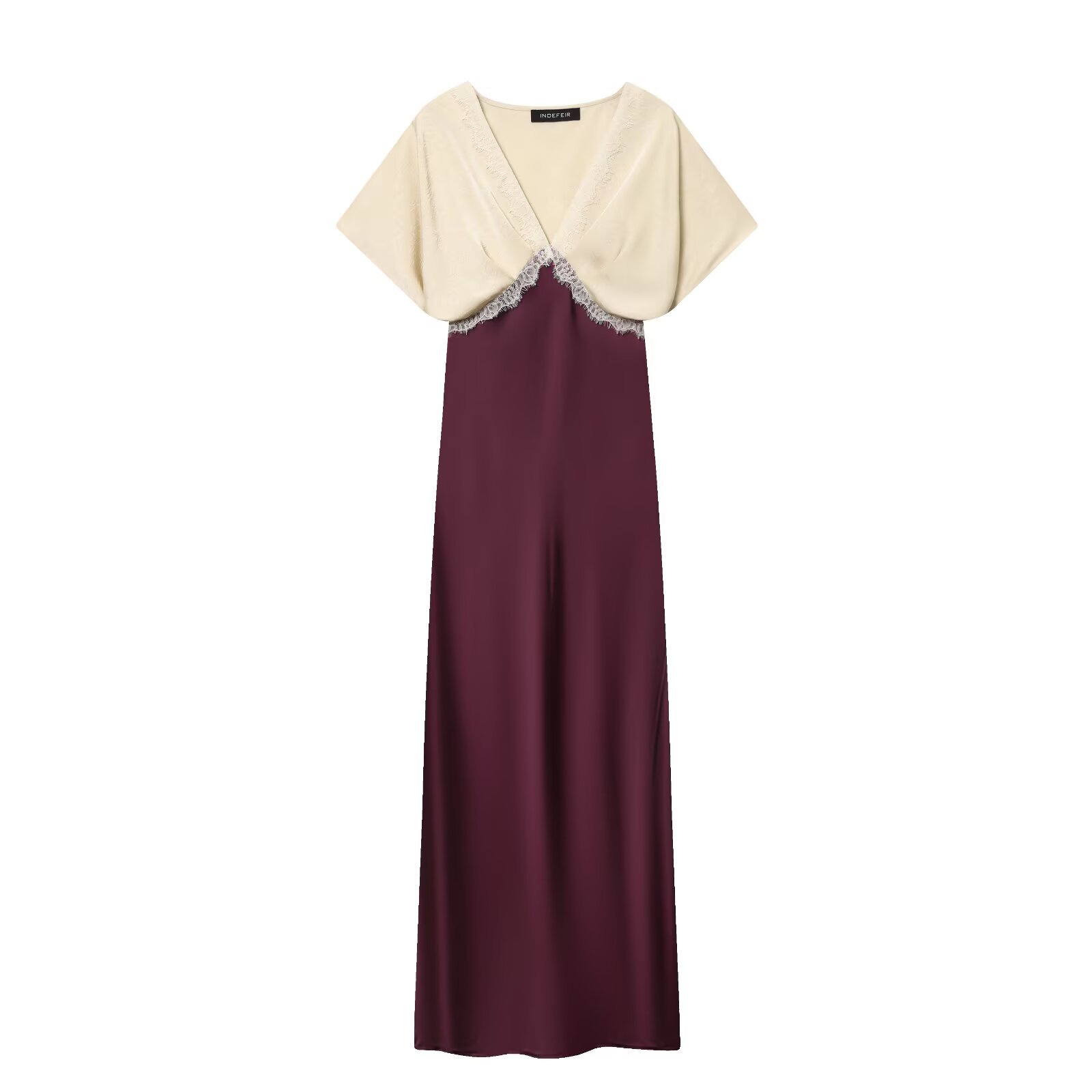 Z Cross-Border European and American Style 2025 New Fashion Elegant Women's Lace Silk Satin Texture Midi Dress 9180302