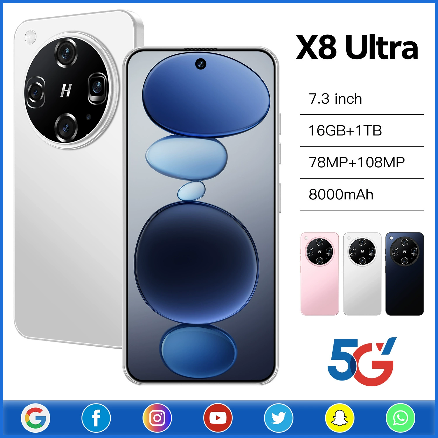 M15 Ultra: новый популярный 4G телефон на Android 14, 7.3" экран с отверстием, восьмиядерный, 16+1 ГБ памяти