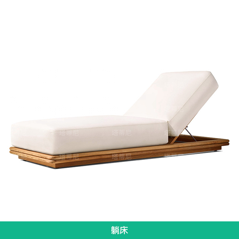 Sofá de madera de relajación al aire libre patio terraza villa al aire libre sala de sol impermeable muebles de cama de cama image 19