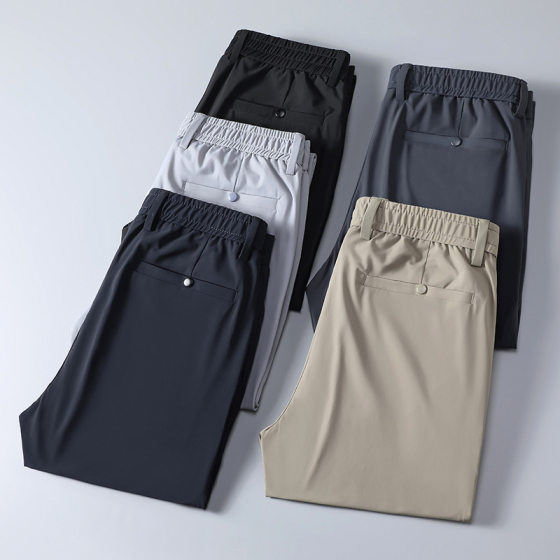 Ice Silk Western pants men's business men's pants summer thin draping high elastic straight quick-drying trousers men's casual pants