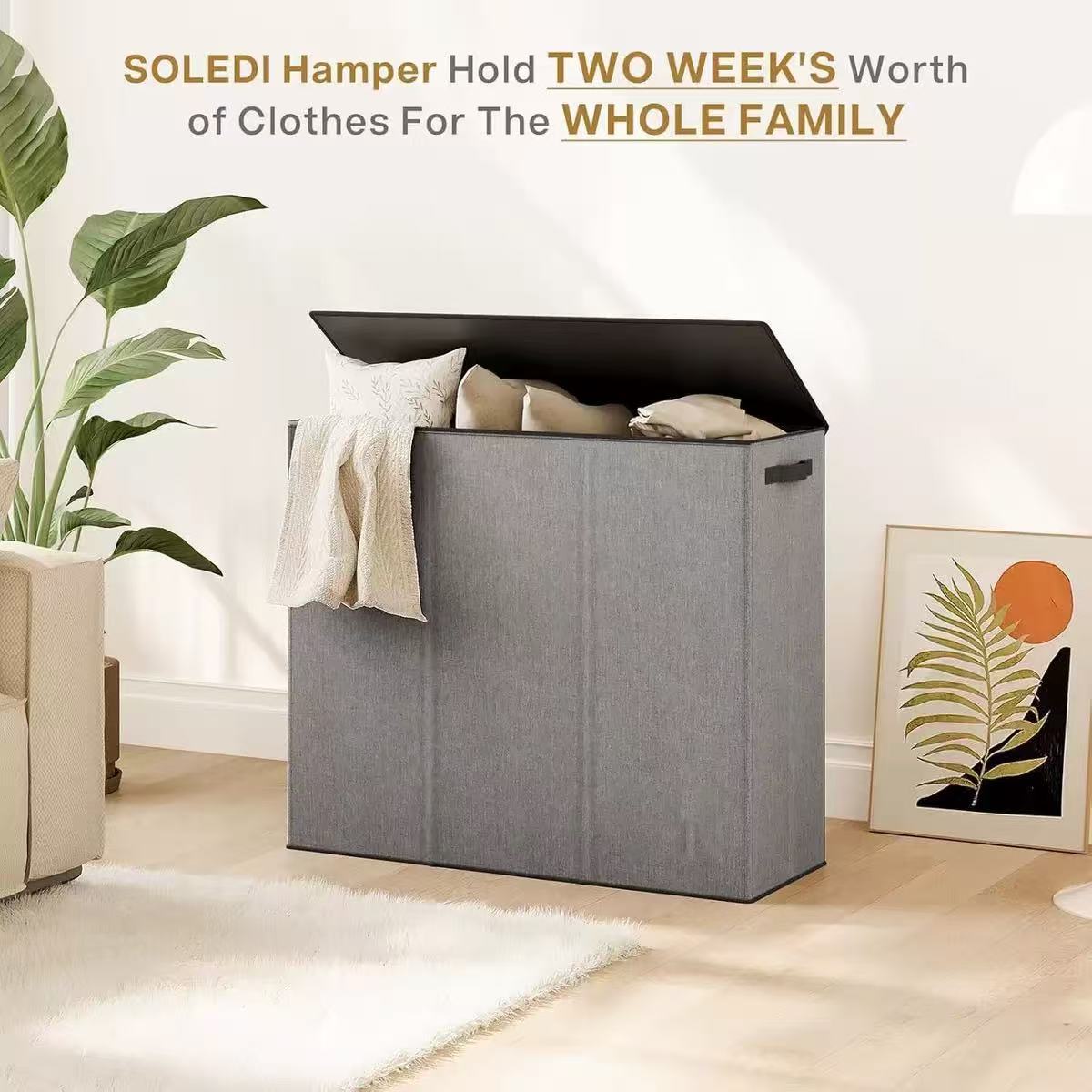 Cesta de ropa sucia transfronteriza con bolsillo interior con cubierta de bambú y madera plegable Cesta de almacenamiento de ropa sucia Cesta de ropa sucia