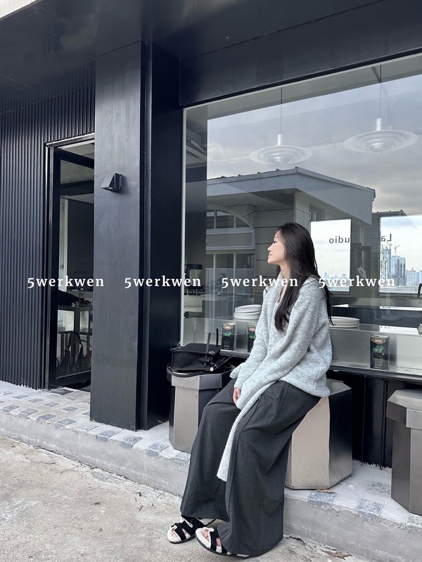5werkwen 铅灰色压褶西装裤高腰显瘦阔腿拖地裤春夏垂感宽松长裤|undefined