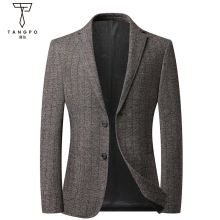 男士秋冬款羊毛呢子西服商务休闲西装外套人字纹短款西服修身外套