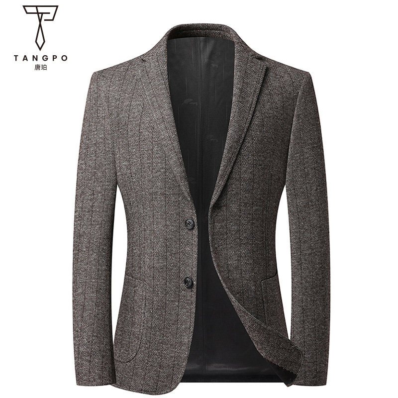 男士秋冬款羊毛呢子西服商务休闲西装外套人字纹短款西服修身外套