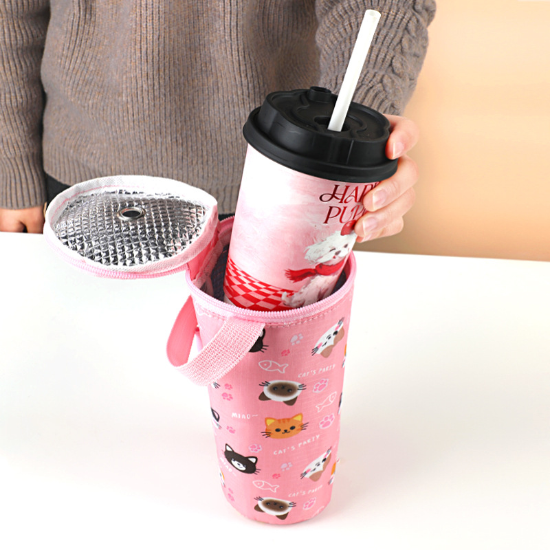 Nuevo cartón de dibujos animados portátil taza de agua bolsa de aislamiento de agua taza de té de leche a prueba de fugas cálidas taza de hielo frío bolsa de preservación de frescura