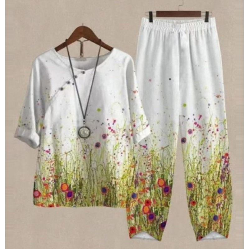 Europa y Estados Unidos trajes casuales de mujer transfronterizos de moda explosiva verano nuevo cinco mangas impresión chaqueta pantalones dos piezas