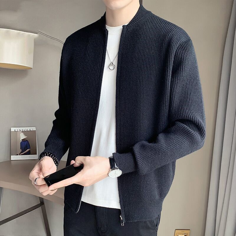 2026 New Trendy Brand Cardigan Sweater Men's Round Neck Zipper Knitwear Casual Korean Style Loose Knitwear Jacket