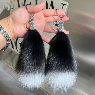 [Fox Tail] Cute Real Fox Fur Tail Car Keychain Pendant Plush Doll Schoolbag Pendant