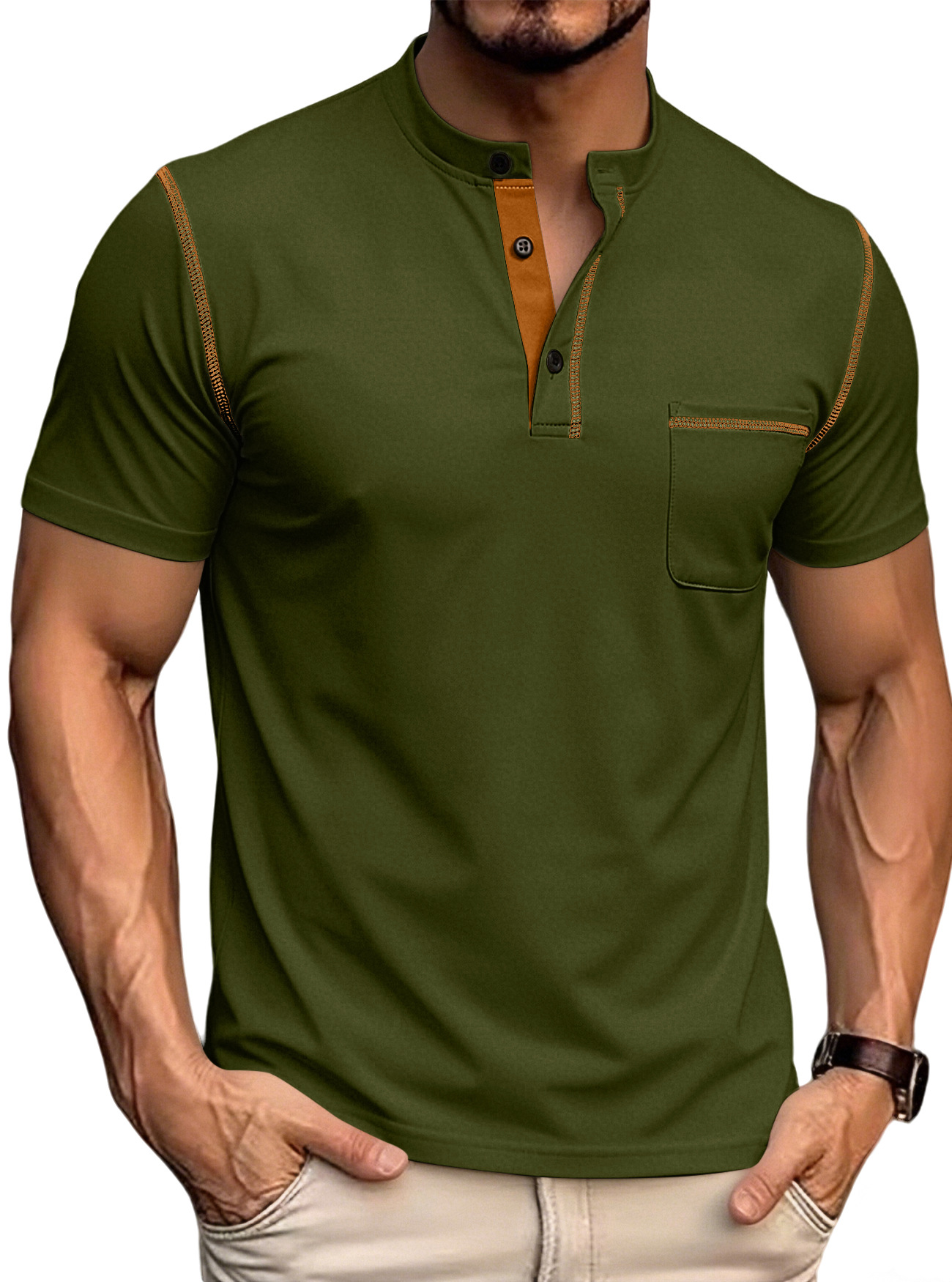 Verano nuevo Amazon hombre camiseta de manga corta estación independiente de comercio exterior transfronterizo rápido secado casual americano Henry polo