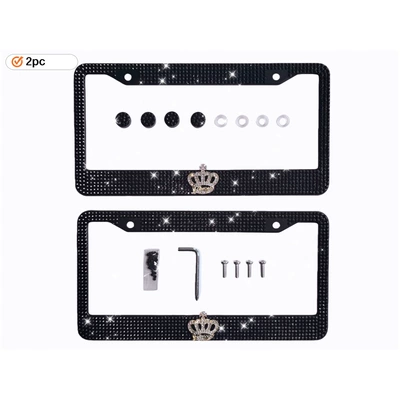 Holder Diamond-Encrusted Crown Universal License – License plate holder/license plate holder - black-silver-double-piece