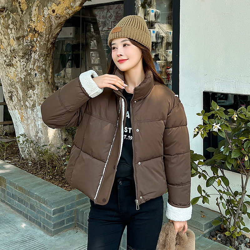Algodón y camisa para mujeres 2024 nuevo cuello de algodón suelto chaqueta de cordero coreano empalmado chaqueta de invierno chaqueta de mujer image 8