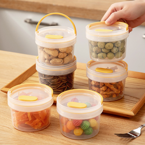 Portable Snack Storage Box Plastic Transparent Divided Jar Nuts & Dried Fruits Storage Jar Round Sealed Preservation Box