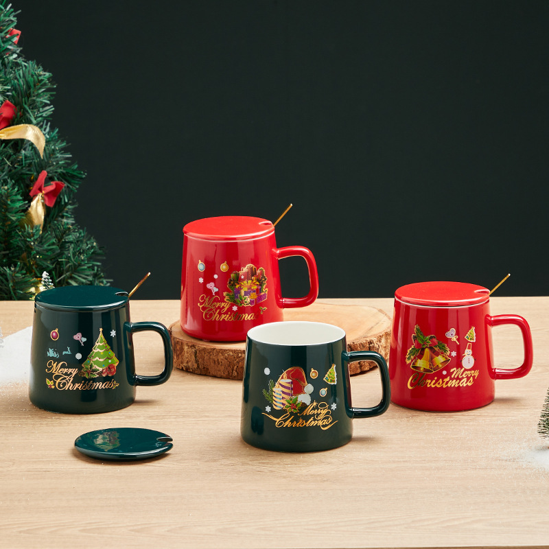 Taza de cerámica de Navidad con tapa cuchara nueva caja de regalo de Navidad de dibujos animados creativa transfronteriza