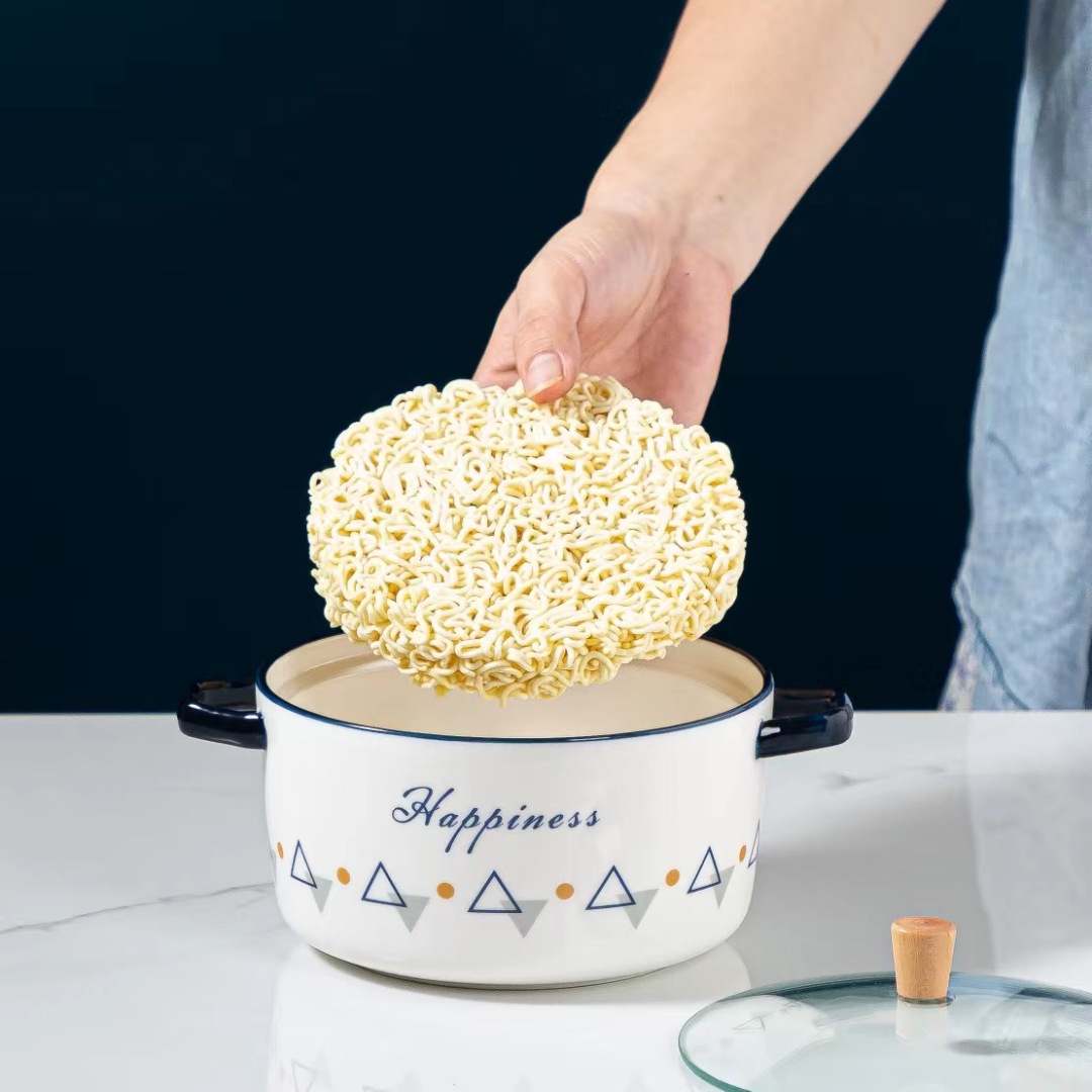Estilo Nórdico figura abstracta geométrica cerámica tazón de fideos instantáneos personalidad tazón de sopa con tapa binaural gran capacidad ensalada olla simple