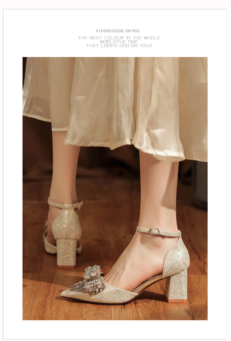 6666F-016 Scarpe eleganti con tacco alto e cinturino cavo con fiocco per abito da banchetto nuziale_voghion.com