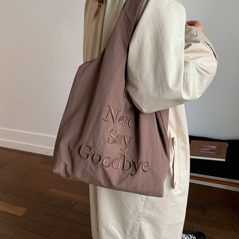 Minimalist Letter Embroidered Tote Bag For Women, New Large Capacity Lightweight Nylon Handbag Shoulder Bag, Fashionable Commuter Bag - Thumbnail 6