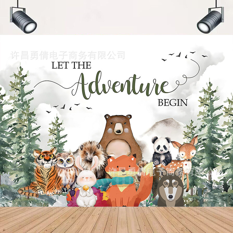 Cross-border New Camping Forest Adventure Jungle Animal Photography Background Cloth Children's Party Celebration Decoration Banner