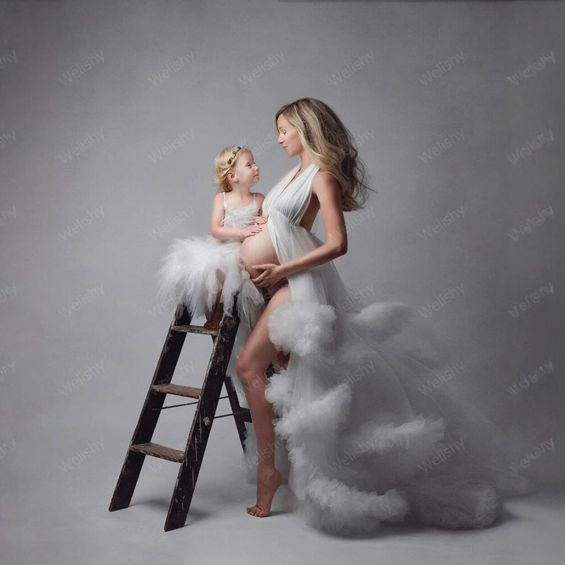 2025 Cross-Border Export Hot-Selling New White Mesh Skirt for Pregnant Women with Big Belly Photo Dress Deep V See-Through Multi-Color 2025 Cross-Border Export Hot-Selling New White Mesh Skirt for Pregnant Women with Big Belly Photo Dress Deep V See-Through Multi-Color