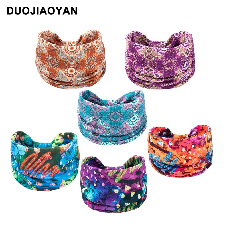 Otoño e Invierno nueva diadema de moda para mujer con estampado bohemio nudo ancho borde elástico pañuelo para la cabeza accesorios para el cabello_voghion.com