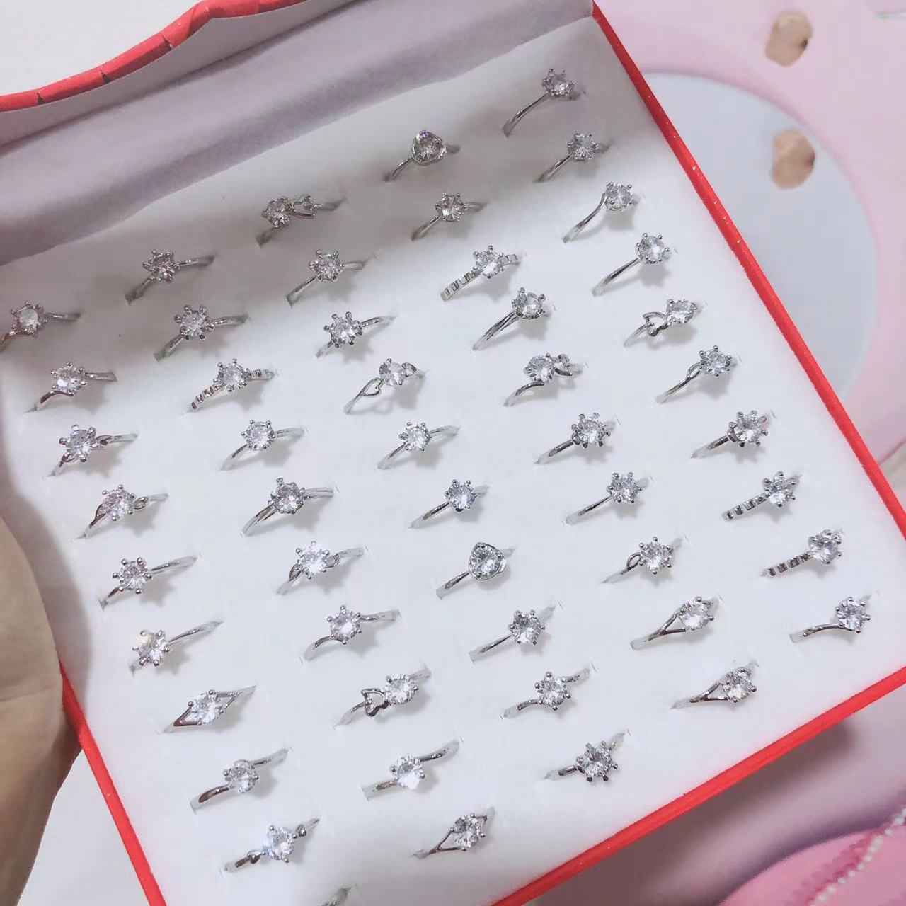 Cross-border simple diamond-encrusted wedding ring ring ring simulation zircon diamond ring night market stall explosion