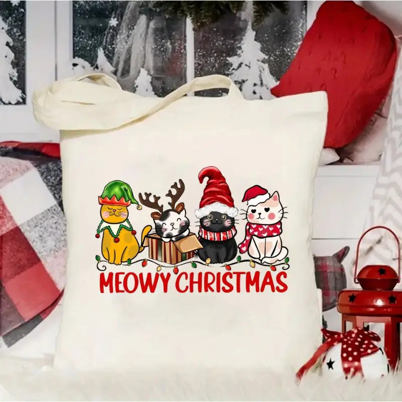 Cross-Border Men and Women Christmas New Year Canvas Bag Student Portable Storage Handbag Shopping Travel Shoulder Bag Cross-Border Men and Women Christmas New Year Canvas Bag Student Portable Storage Handbag Shopping Travel Shoulder Bag