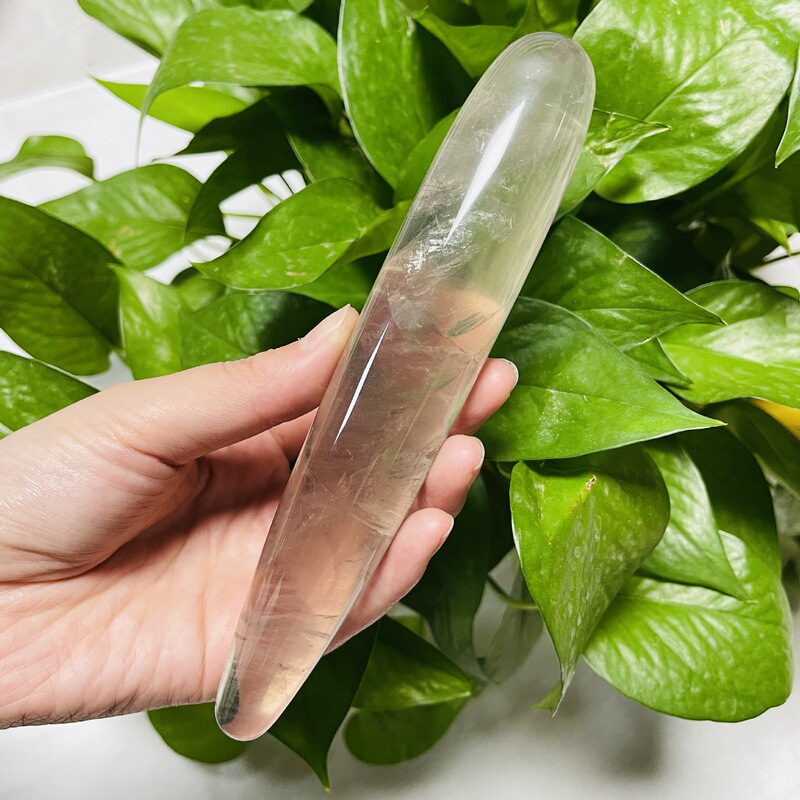 天然水晶茶晶 原石雕刻打磨水晶按摩棒 图 2