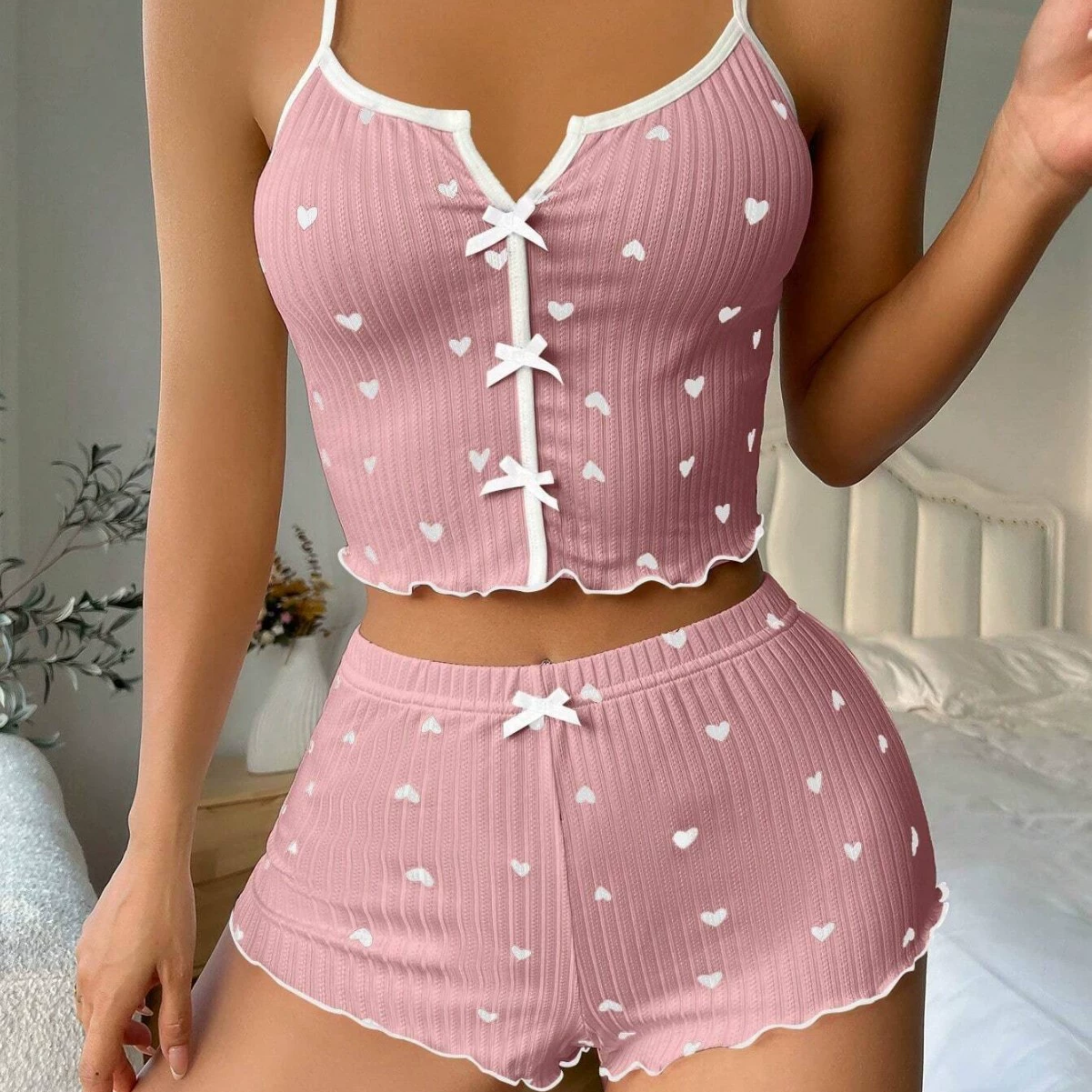 Двухдетный комплект пижамы с camisole в форме сердца и шортами, розовый/фуксия, размеры S–XL