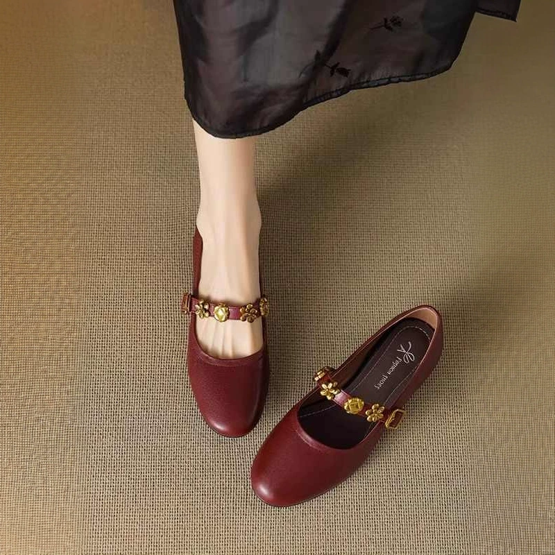 [Готовый склад] 5109-5 ретро красные туфли Мэри Джейн 2025 весна новые французские туфли с круглым носком для работы
