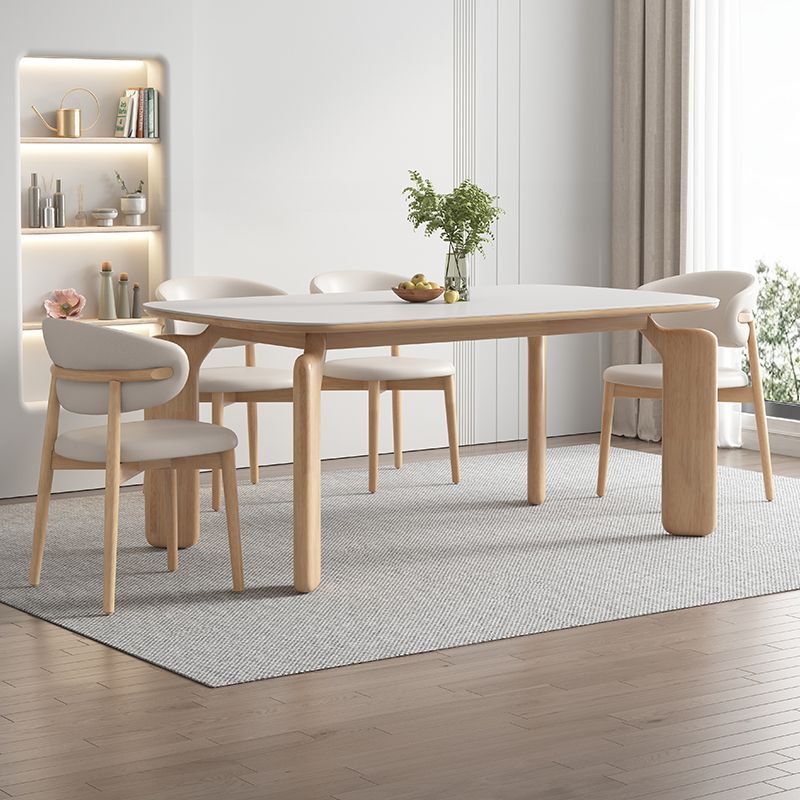 Japanese-Style Solid Wood Ash Wood Slate Dining Table Rectangular Home Small Apartment Dining Table and Chair Combination
