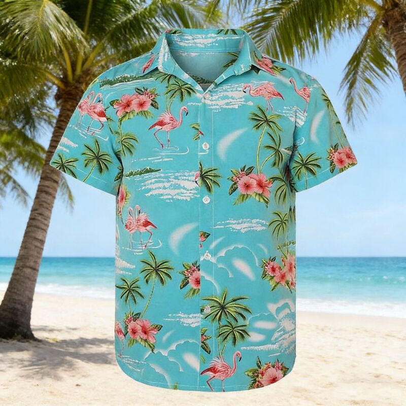 Cross-Border Summer New European and American Style Large Size Hong Kong Style Men's Digital Print Casual Four-Way Stretch Short-Sleeve Shirt Temu