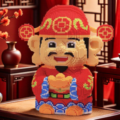 中国風の富の神の装飾品招き猫貯金箱小さな粒子ビルディングブロック 3D パズル