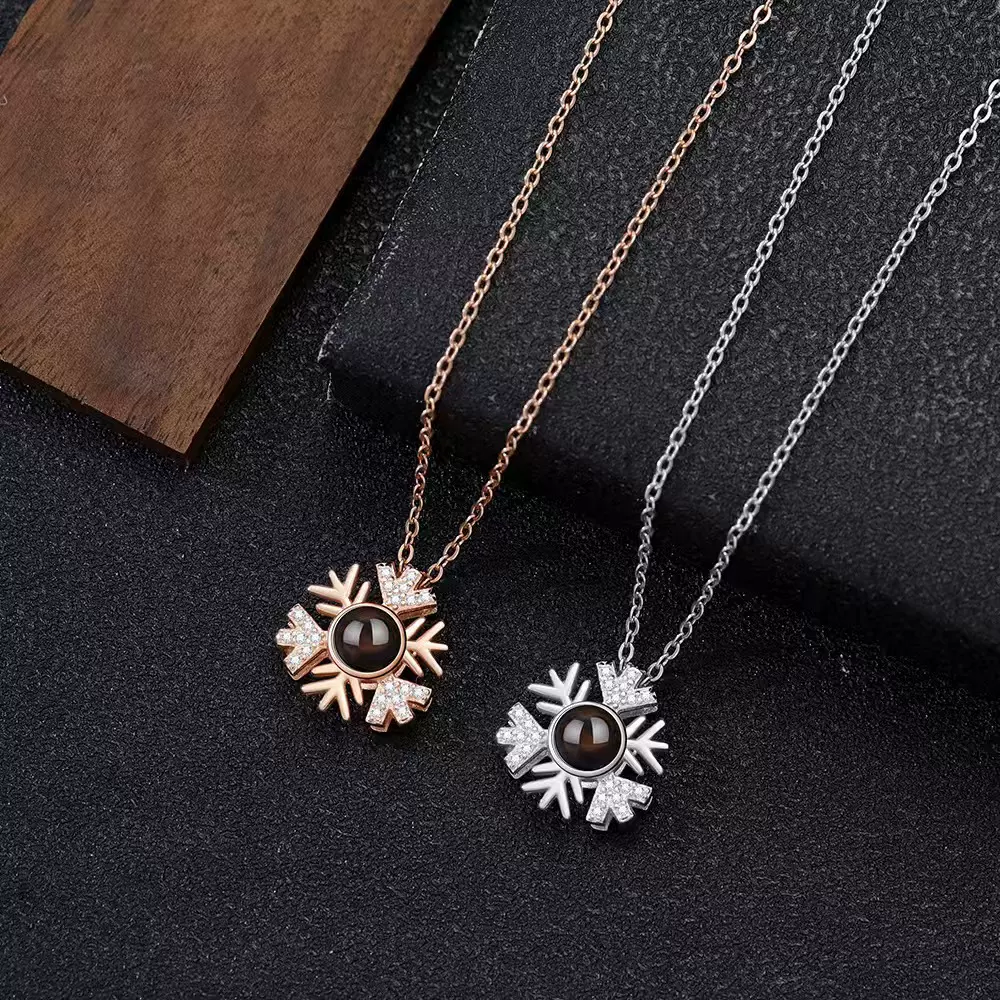 跨境雪花投影项链一百种语言我爱你彩色照片自定义定 制吊坠礼物