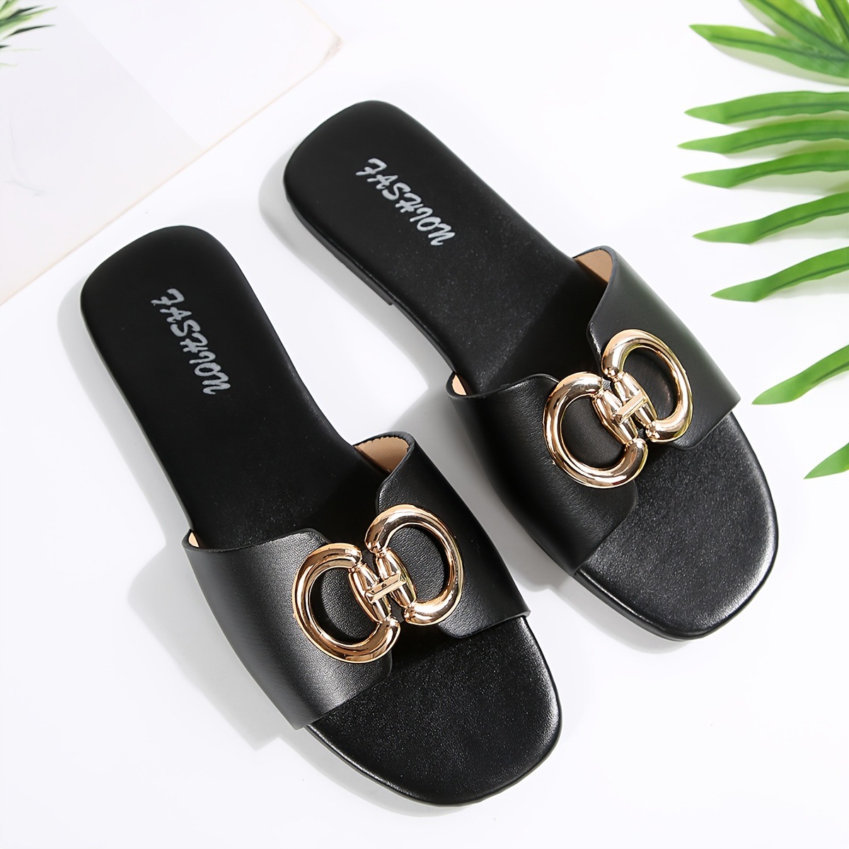 Zapatillas Planas de Puntera Cuadrada para Mujer de Cuero Sintético, Ligeras, para Uso Diario