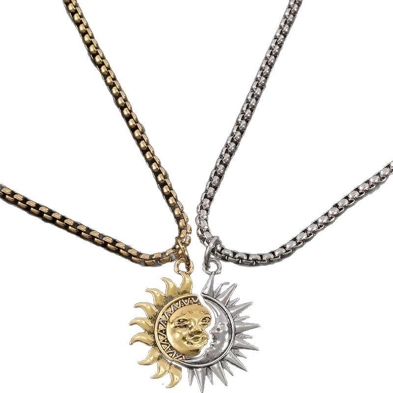 Accessoires asymétriques Soleil et Lune pour hommes et femmes, collier et boucles d'oreilles haut de gamme, design polyvalent et épuré_voghion.com