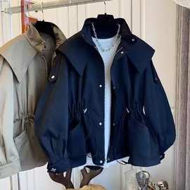 工厂韩国东大门设计感小众宽松休闲抽绳收腰工装风衣外套女春秋潮