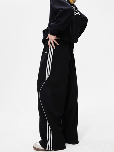 American streetwear striped casual pants, new winter sports loose straight-leg wide-leg relaxed high-end sports pants for women