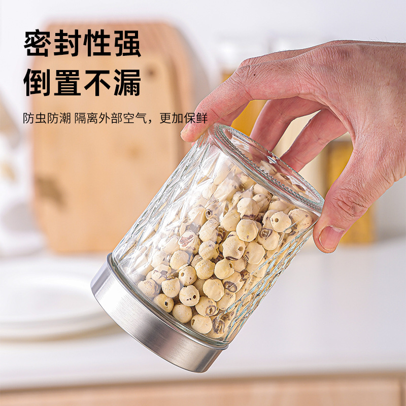 Botella de vidrio sellada, botella de alimentos, vinos encurtidos, macetas de encurtidos, miel, botella vacía, granos, granos, granos, macetas de almacenamiento