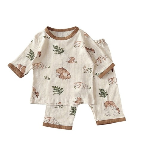 2024 Children's Pajamas Category A 100% Cotton Summer Children's Home Clothing Seven-Piece Set Baby Air Conditioning Pajama Set Lightweight