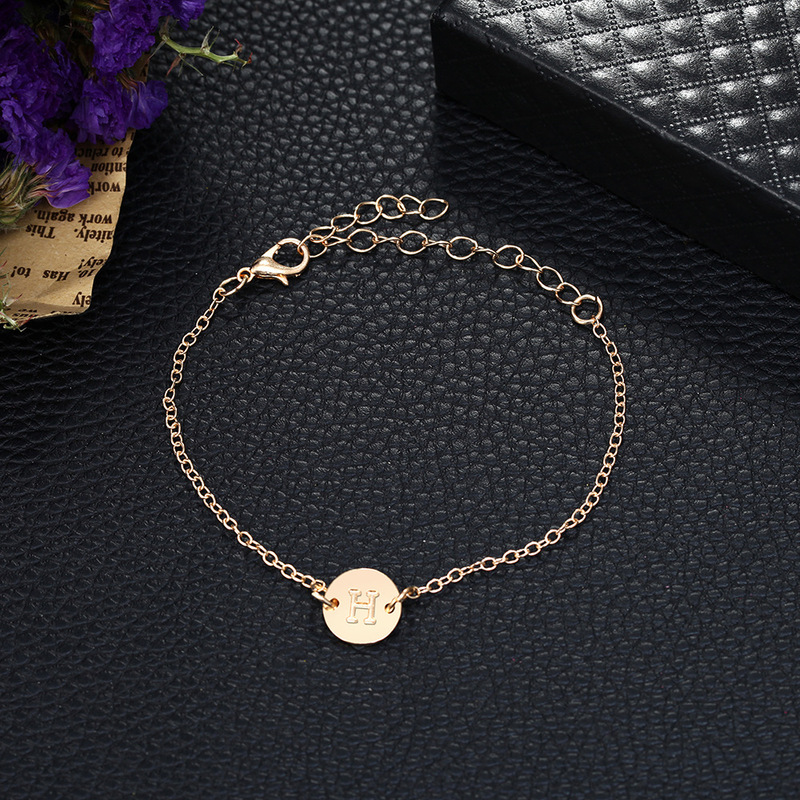 Cross-border explosions fashion Gold 26 letters bracelet women adjustable stainless steel chain charm jewelry birthday gift