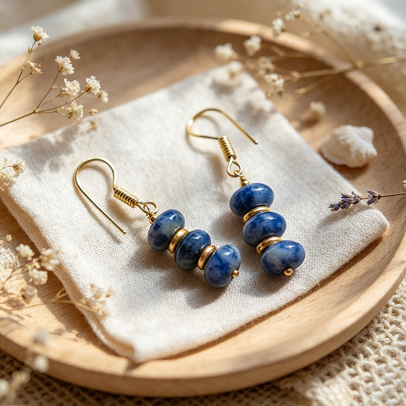 Natural 5*8 Lapis Lazuli Abacus Bead Pendant Earrings European and American Cross-Border Fashionable Design New Niche Earrings