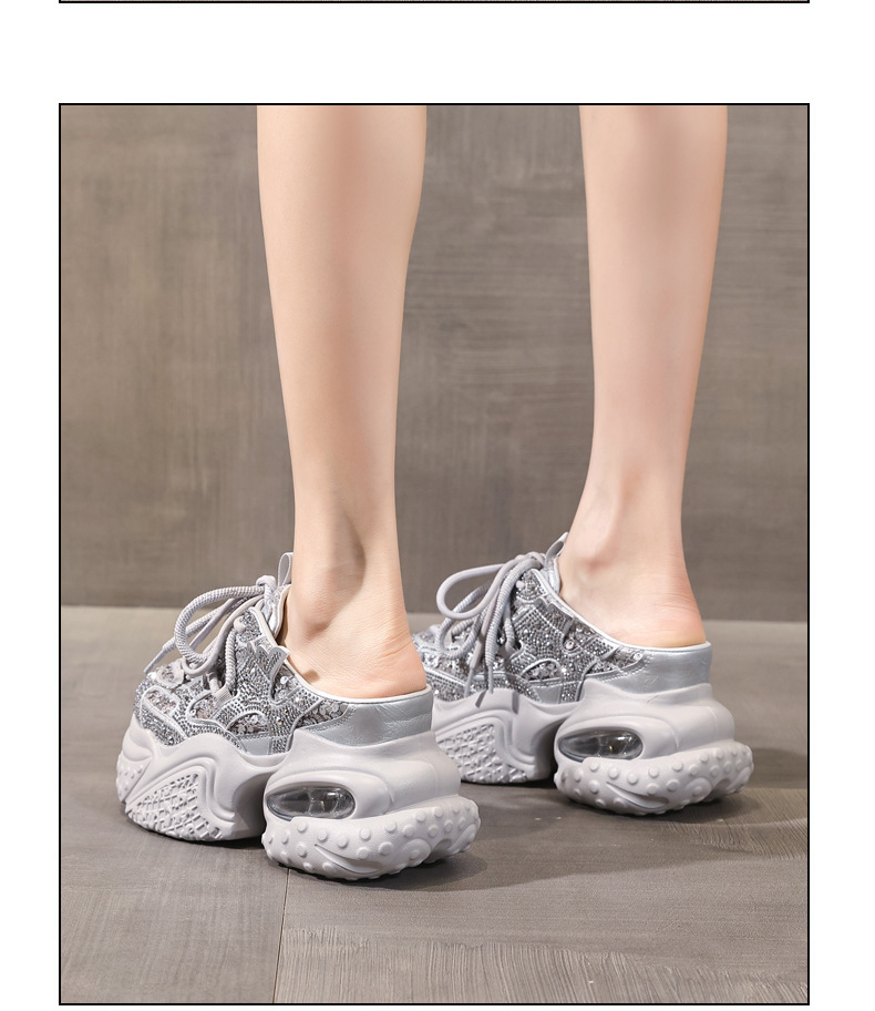 Dép sandal nữ đế dày tăng chiều cao phong cách thể thao mùa hè — màu trắng, bạc chi tiết 13
