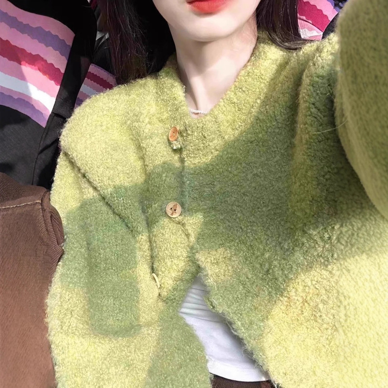 牛油果绿色毛衣外套女秋冬软糯宽松休闲外搭慵懒风针织开衫上衣潮|undefined