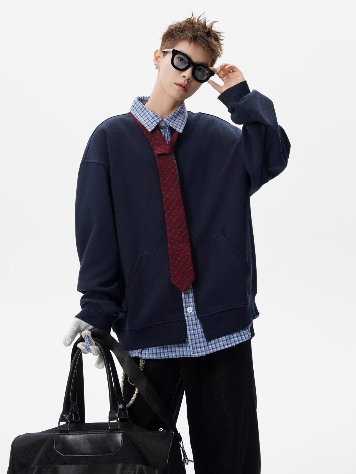 Cardigan con cappuccio uomo patchwork stile casual autunno_voghion.com