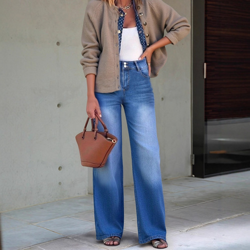 American retro, worn, washed loose casual straight jeans, women's wide-leg pants, new jeans