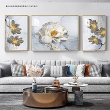 轻奢客厅装饰画现代简约沙发背景墙挂画大气晶瓷画三联画壁画墙画