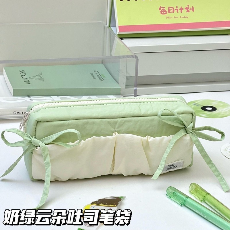 云朵吐司蝴蝶结笔袋高颜值初高中学生大容量文具盒铅笔收纳袋跨境|undefined