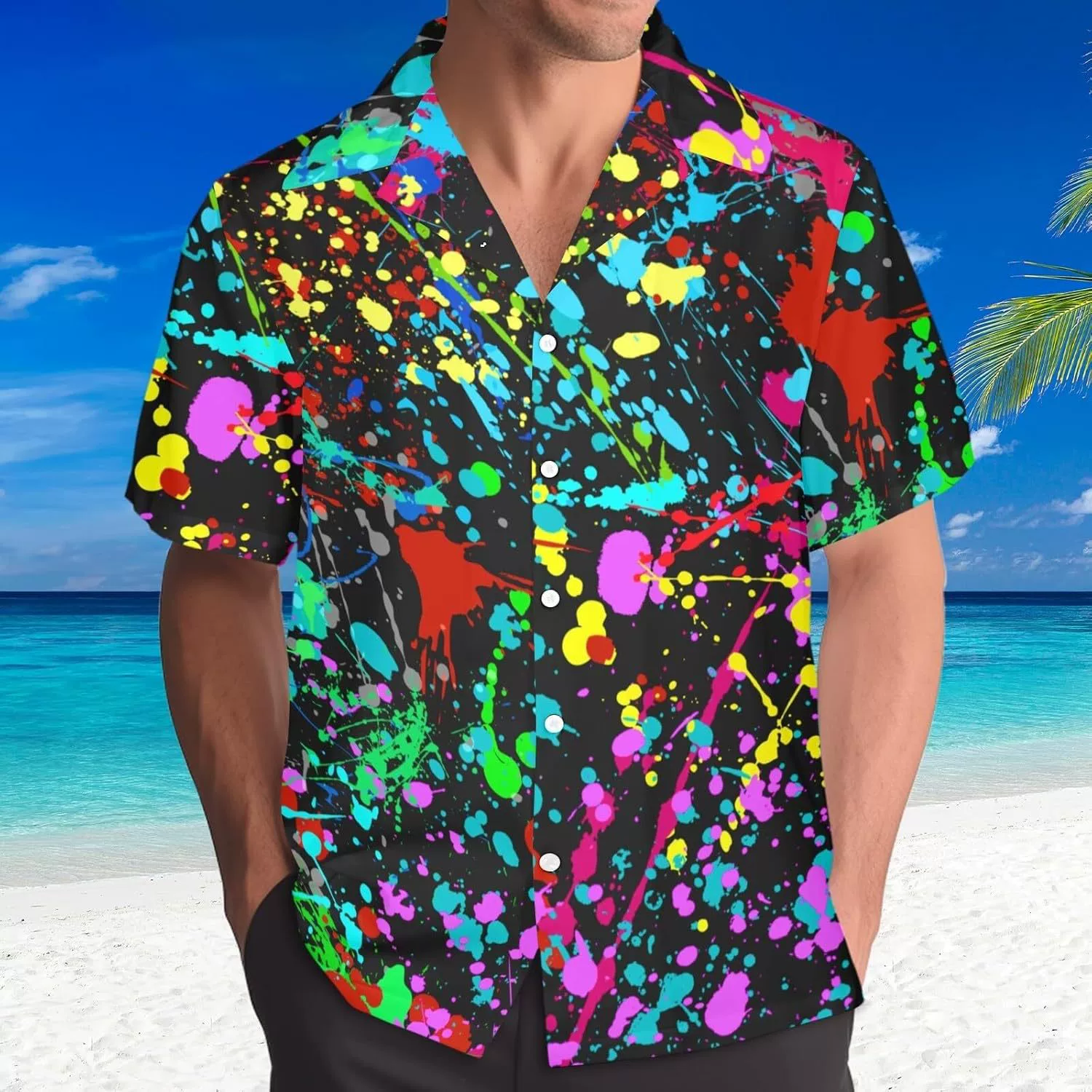 LESOCUSTOM 80s 90s Hawaiian shirt men's retro button short-sleeved shirt