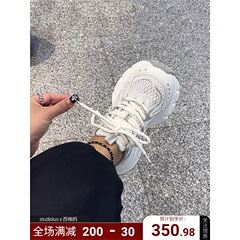 香港真皮厚底老爹鞋女2025夏季新款小个子百搭透气网面休闲鞋